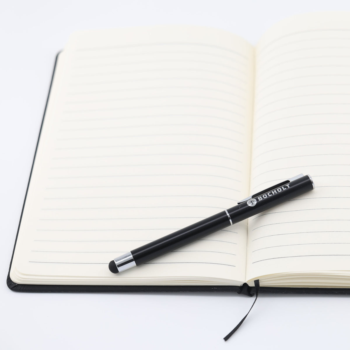 Stift: Rollerball aus Metall in schwarz mit Bocholt-Schriftzug